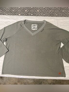 Peace Love World Olive Green V-Neck Short Sleeve Shirt